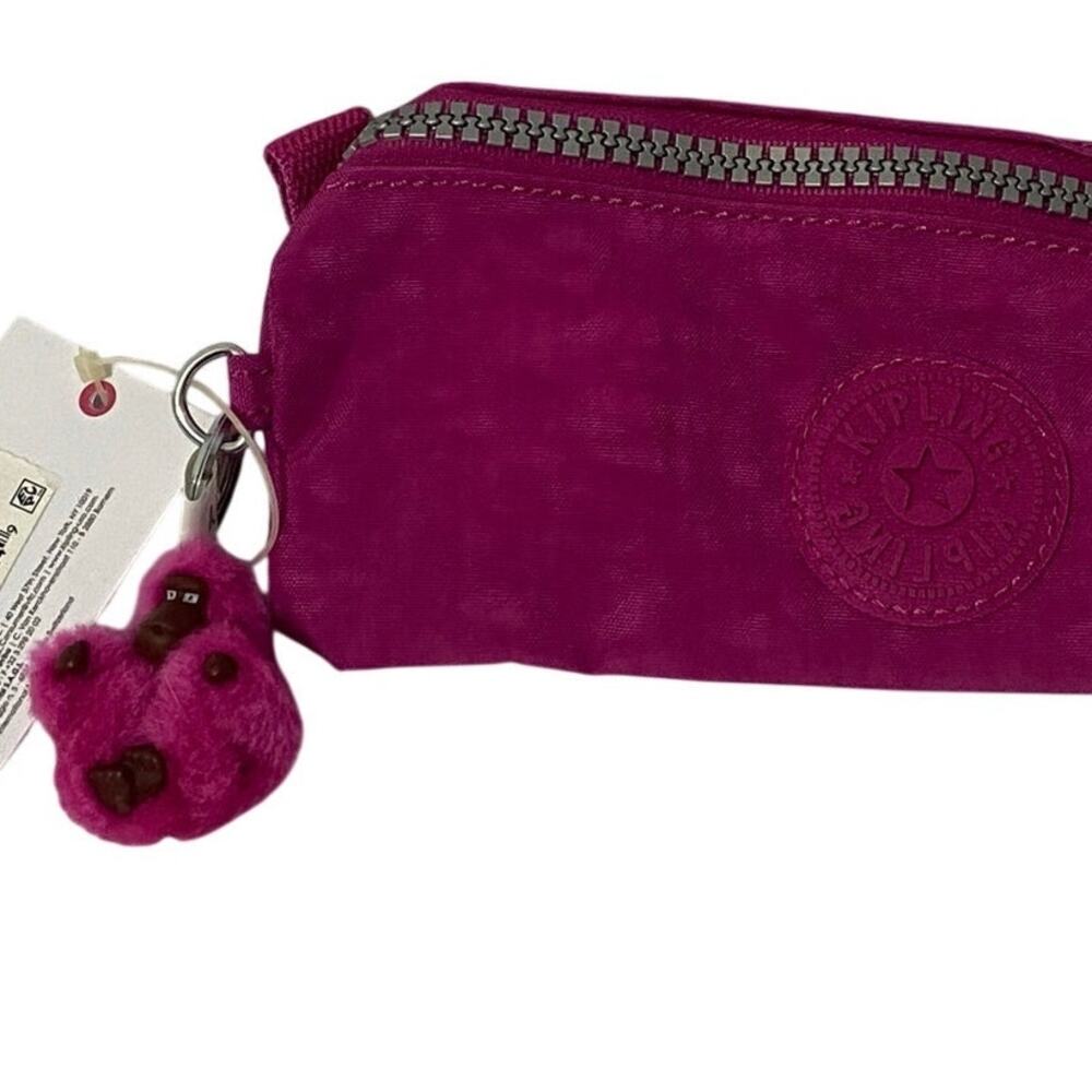 Kipling Freedom Pen Case Cosmetic Bag Vibrant Pink Pouch NWT Monkey Keychain